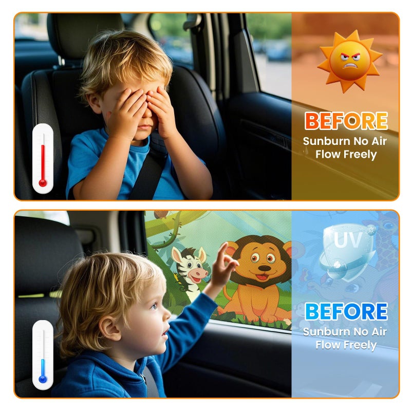 PEMOTech Car Window Shade for Baby  2 Pack UV Protection Car Side Window Sun Shades Cartoon Animal Design  Universal Stretchable Sun Shades  Privacy Protect for Kids Family Pets Tints (27.2 ""x39.8 "") - Image 5